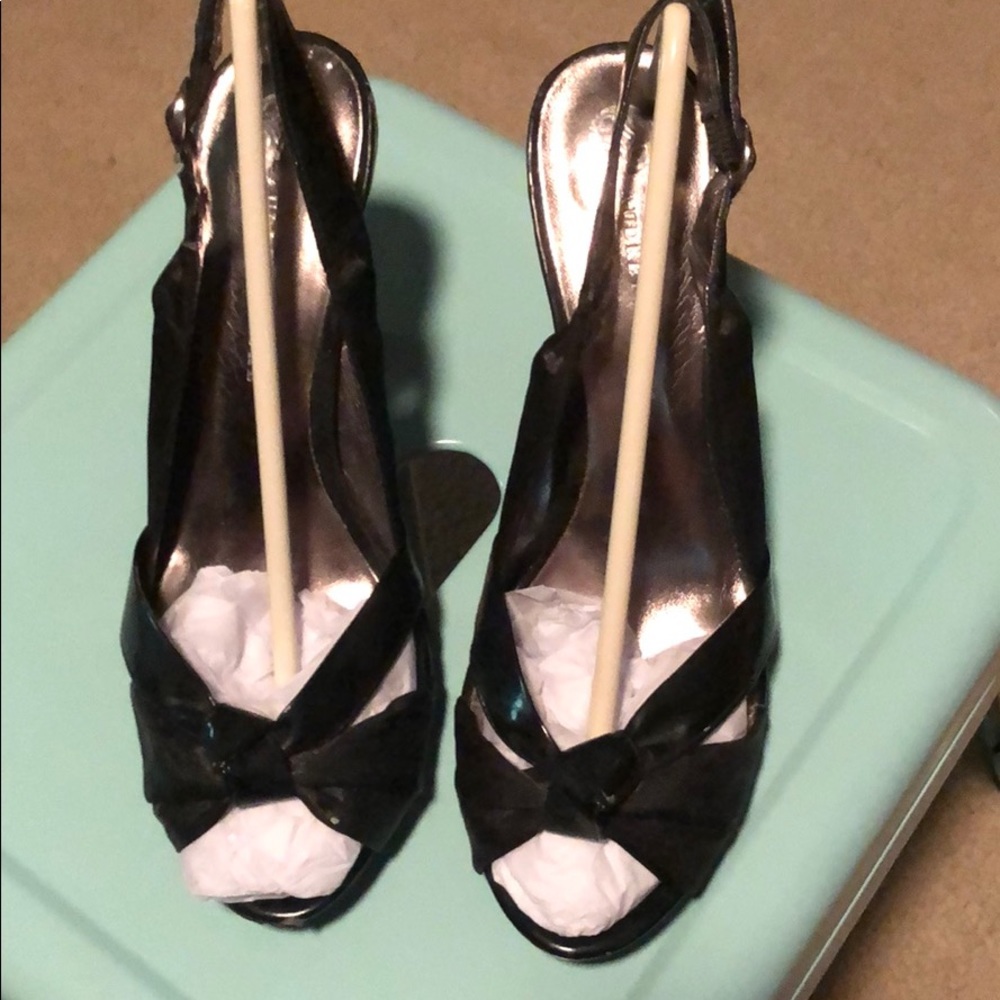 Audrey Brooke - Black Satin & Patent Slings